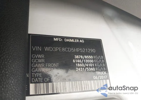 2017 Mercedes-Benz Sprinter 2500 High Roof V6 из США, поврежденный, VIN WD3PE8CD5HP521290